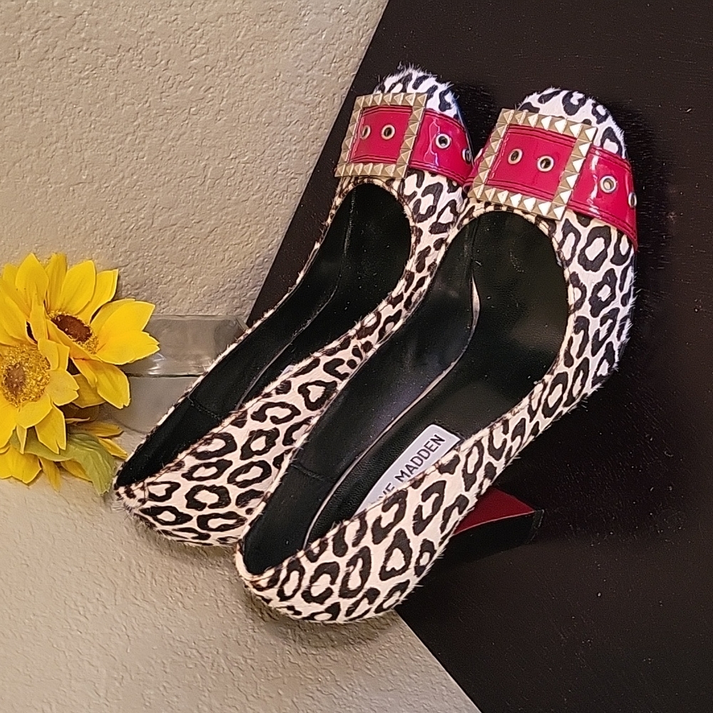 Steve Madden "Mindyy" Leather Cheetah Heels Size 7